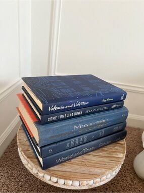 Stack of Blue Decorative Hardcover Books